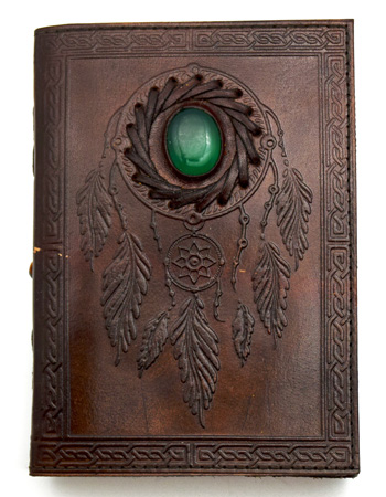 Dreamcatcher Leather Embossed Journal with Green Stone